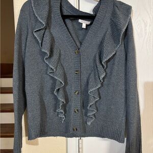 Lauren Conrad - Gray Ruffled Cardigan Sweater Size- Large